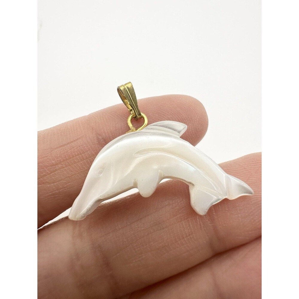 Hand Carved Mother Of Pearl Dolphin Pendant